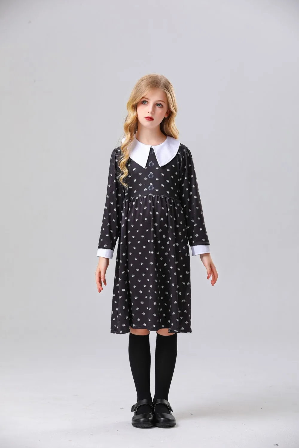 Halloween Kids Cosplay Addams Family Goth Wednesday Girls Costume