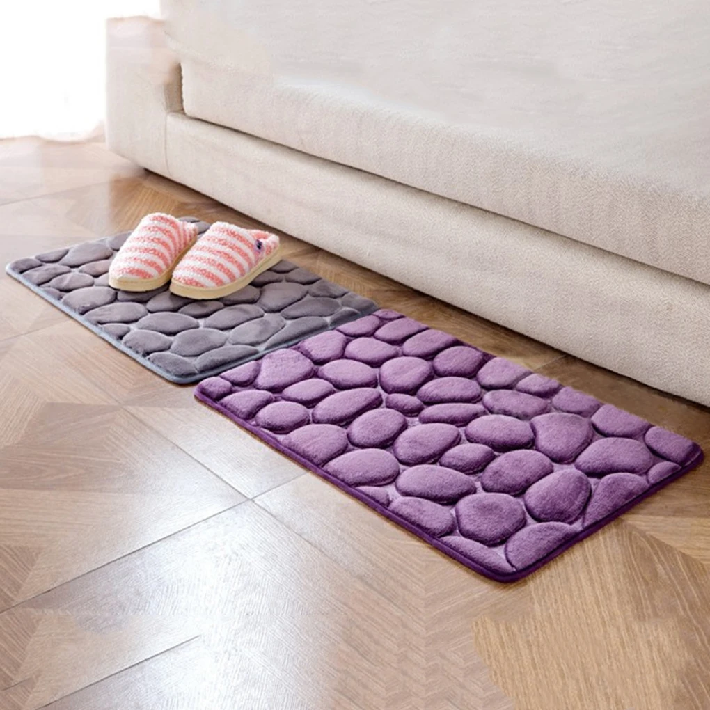 Cobblestone Flower Non-Slip Indoor Absorbent Washable Door Mat Carpet Bathroom Kitchen Flannel Rug