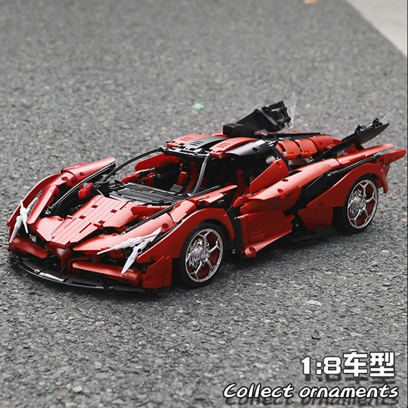 KBOX 10519 Technisch Metallic Rood EVO Sportwagen Bouwsteen Racevoertuig Baksteenmontage Speelgoed Kerstcadeau voor kinderen Volwassenen