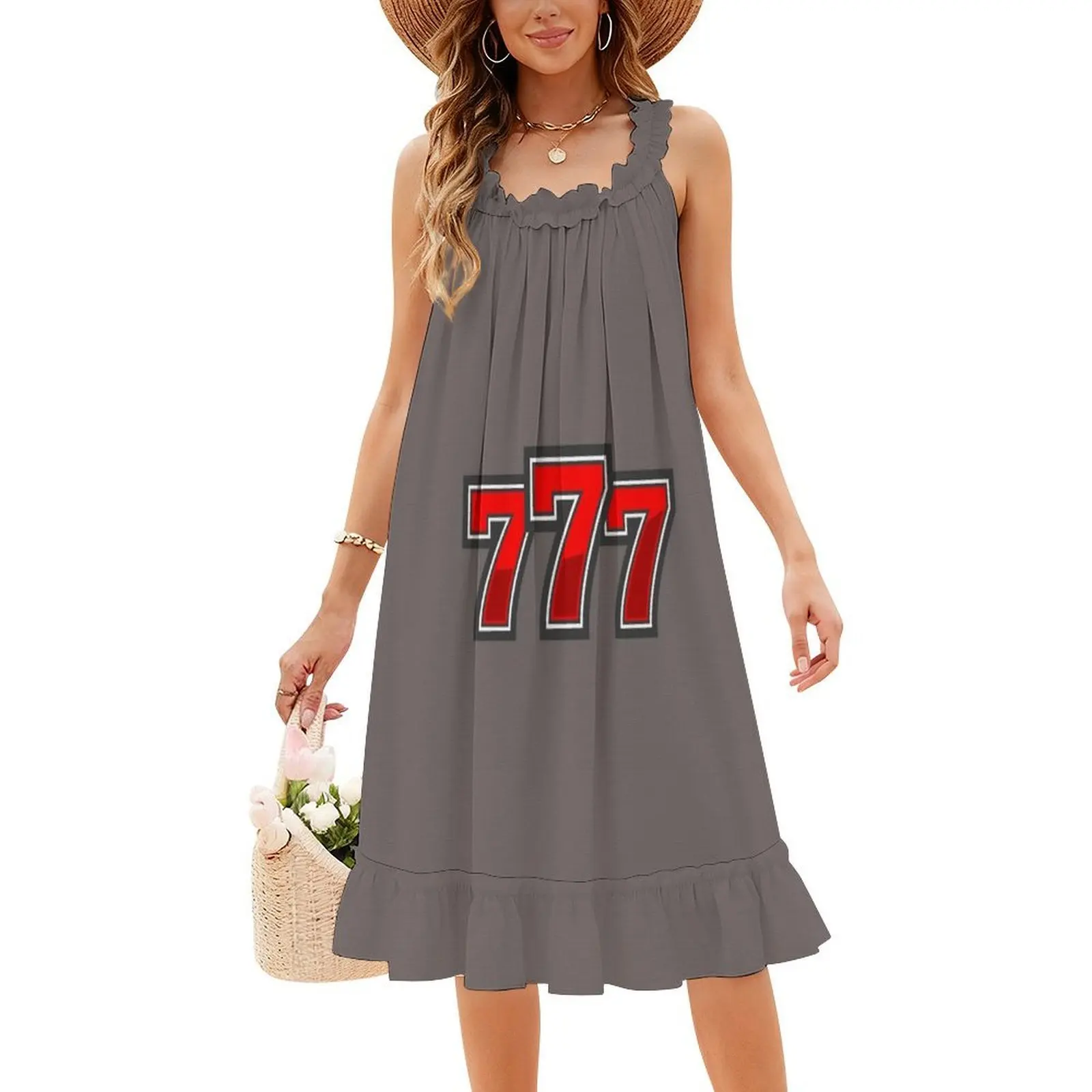 فستان Lucky Casino 777 بوهيمي بدون أكمام للنساء مطبوع فساتين حفلات الشاطئ كازينو Lucky Number Gambling 1St Tier Dress #4