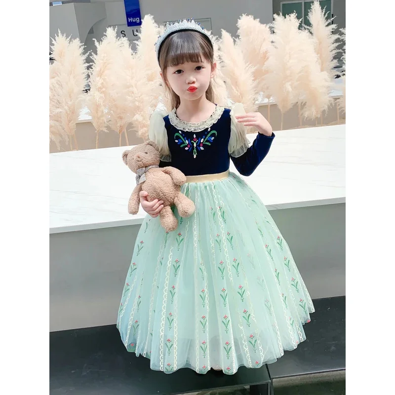 

Girls Sleeveless Puffy Princess Dress Flowers Embroidery Bow Color Block Layered Hem Tulle Tutu Dress Performance Dress Wedding