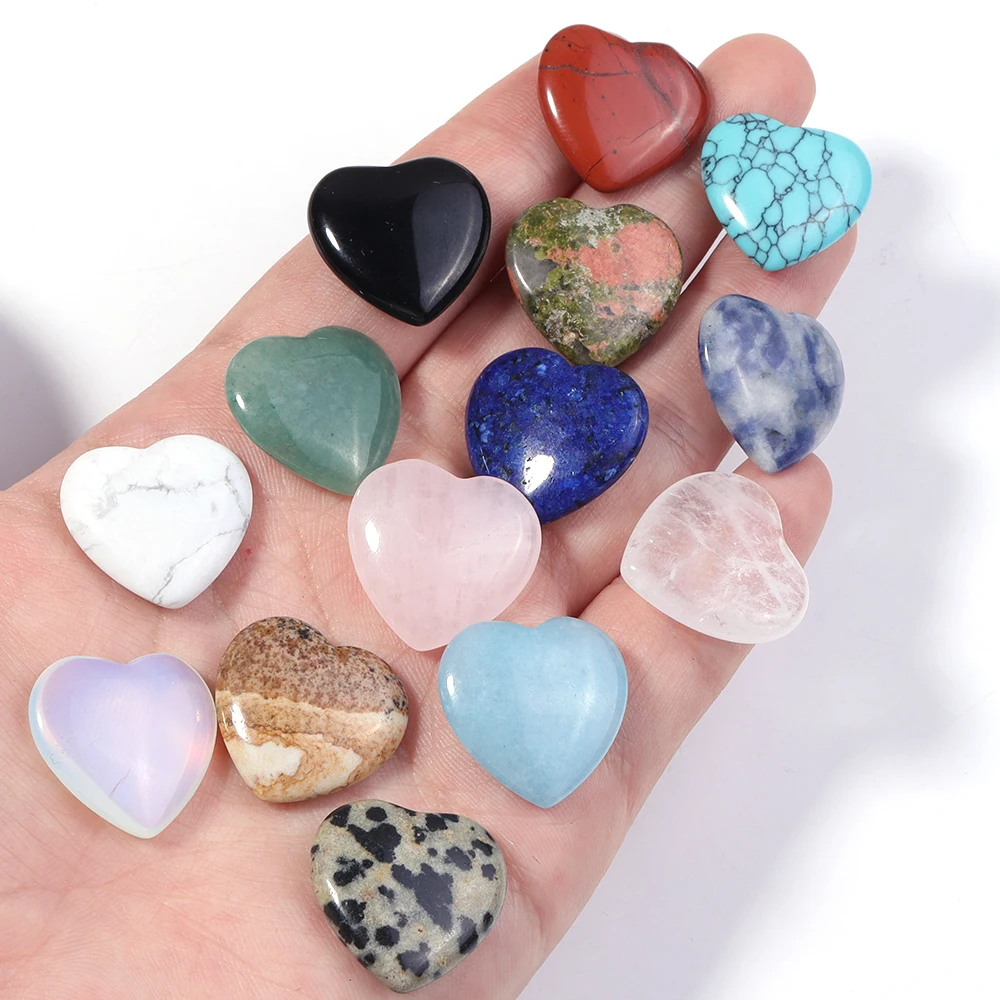 5Pcs 2cm Heart Natural Stone Beads Crystal Tiger Eye Agate Amber Rose Quartz Amethyst Lazurite No Hole Stone Family Ornament view 5