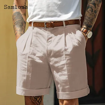 2024 Amerika ve Avrupa Tarzı Rahat Keten Plaj Şort erkek Standı Cep Klasik Temel Şort Haki Beyaz Yumuşak Yarım Pantolon Yeni