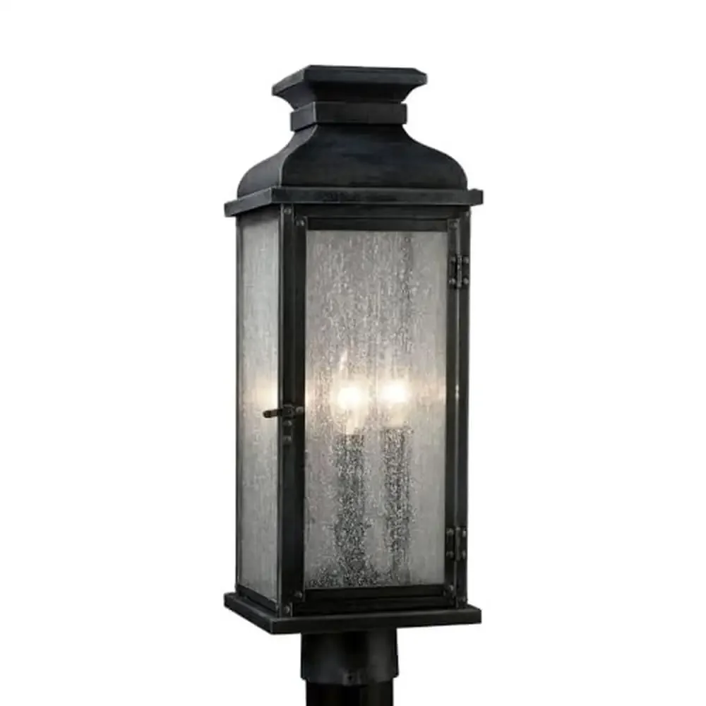 

Transitional Style Outdoor Post Mount Stainless Steel Clear Seeded Glass 20.13" Tall 7" Wide 2-Light Candelabra Bulbs Not