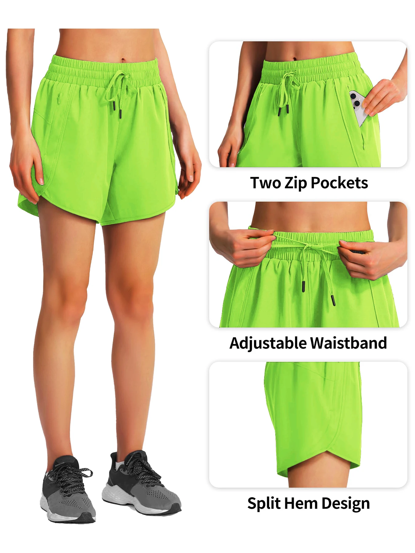 Neue Damen-Freizeit-Sportbekleidung, Sport-Laufshorts, schnelltrocknende, leichte Fitness-Shorts mit Reißverschluss, Sportshorts. – Detail 5