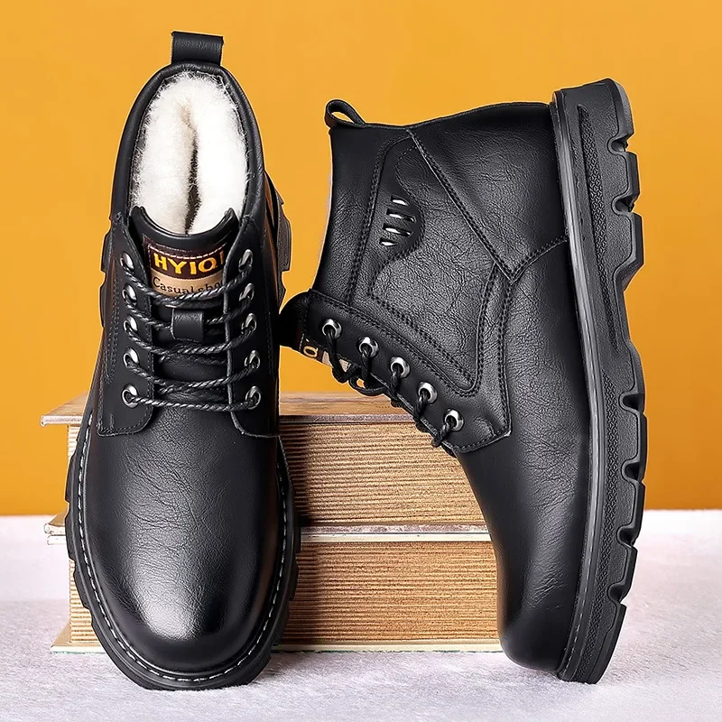 

Winter New Men Ankle Boots Motorcycle Fur Plush Warm Classic Fashion Snow Boot Men Casual Outdoor Working Boots