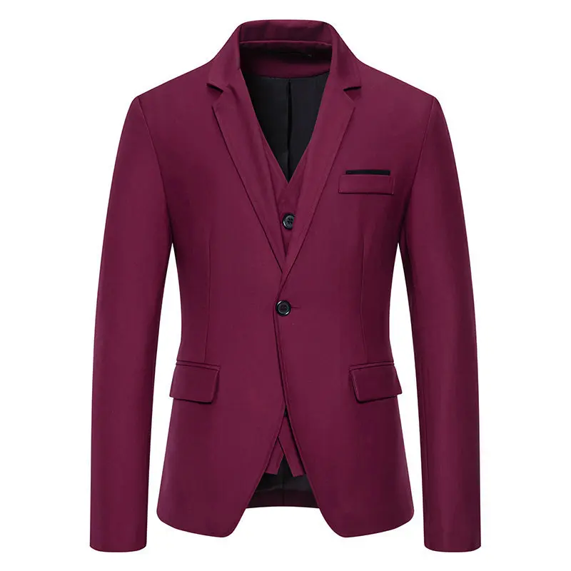 Men Blazer Men's Fashion Gentleman Solid Color Comfortable Business Fake Two Piece Suit Jacket Wedding Casual Banquet Slim Suit