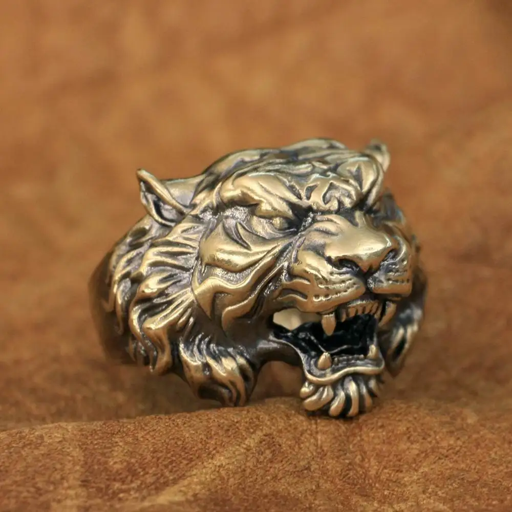 High Detail Brass Tiger Ring Biker Rock Punk Jewelry BR130 US Size 7~15