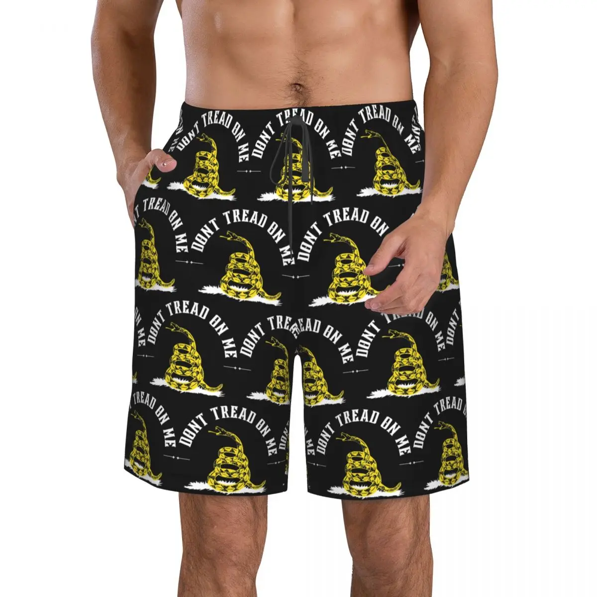 Don't Tread On Me - Gadsden Flag - Yellow On Black Trunks Beach Board Shorts Casual Quick Dry Swimming Summer Men Pants