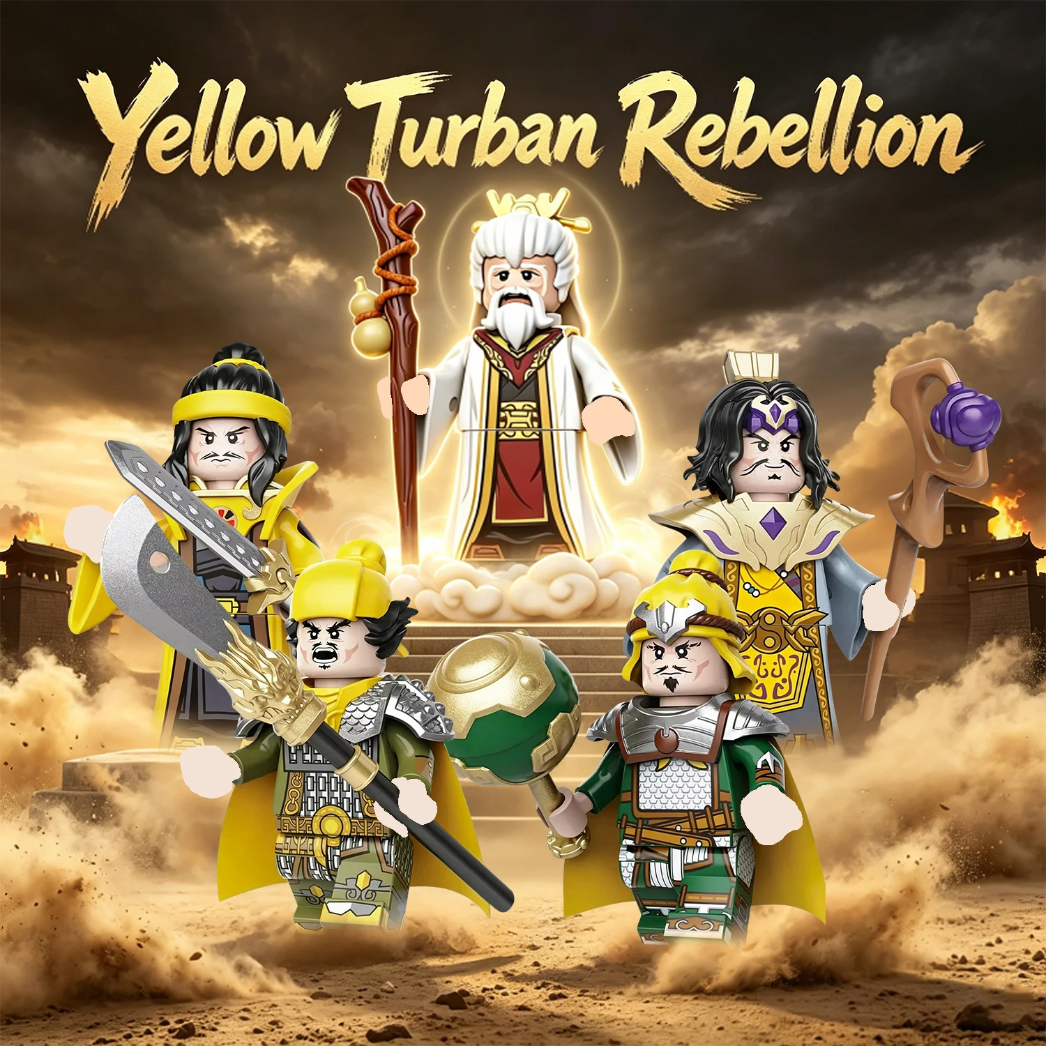 

Yellow Turban Rebellion Battle Pack, Ancient China Mini Action Figures, Three Kingdoms Zhang Jiao Zhang Bao Immortal Bricks Toys