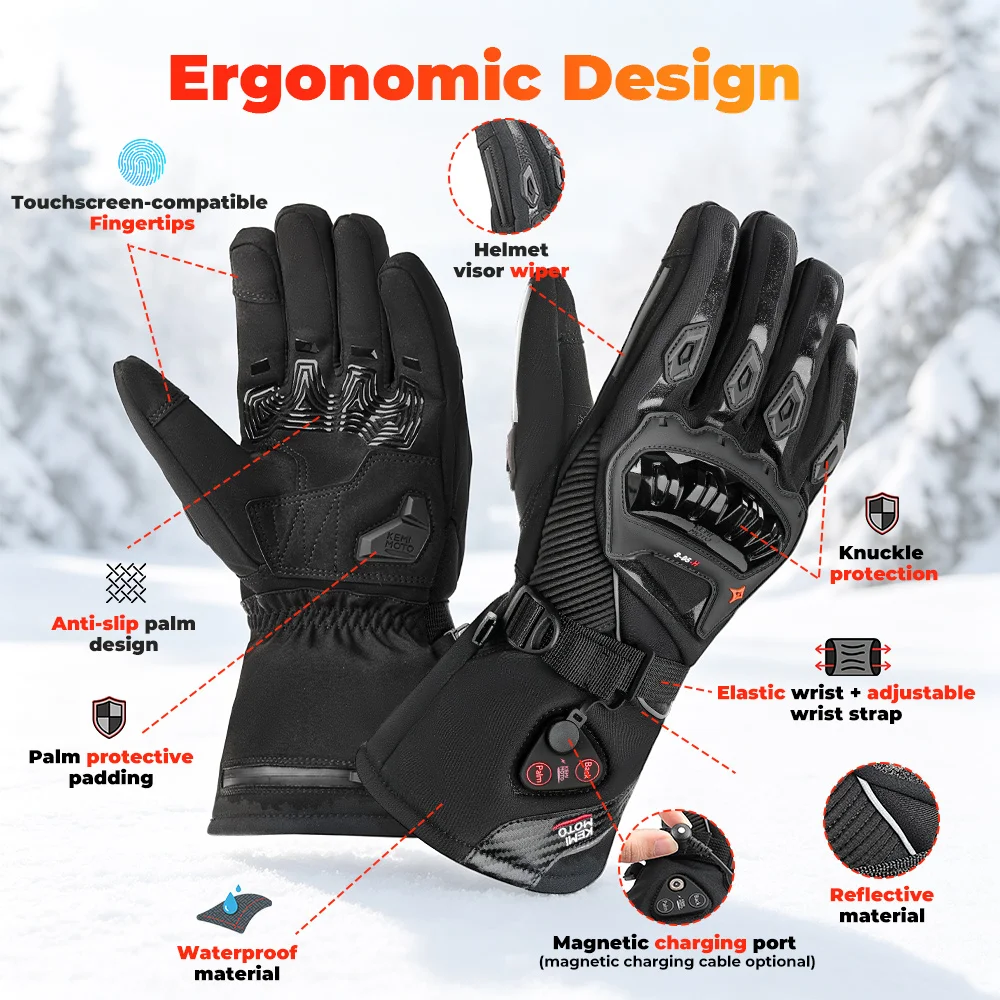 KEMIMOTO Motorrad-Heizhandschuhe Winter Moto-Heizhandschuhe Warme Wasserdichte Wiederaufladbare Heizhandschuhe für Schneemobile – Detail 32