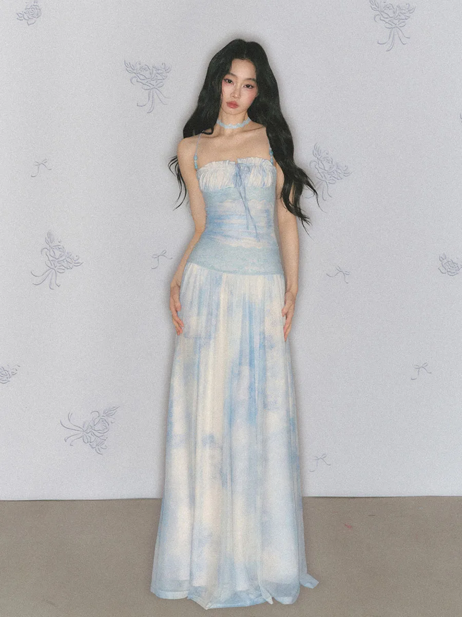 REDDACHiC Tie Dye Kralen Hemdje Jurk Mouwloos Ruches Corset Franje Maxi Lange Flowy Jurk Romantische Elegante Vrouwen Kleding - afbeelding 2