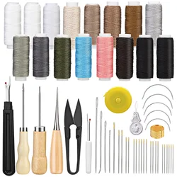 54Pcs Upholstery Leather Sewing Repair Kit Polyester Thread Hand Sewing Needles Drilling Awl Seam Ripper for Home Working