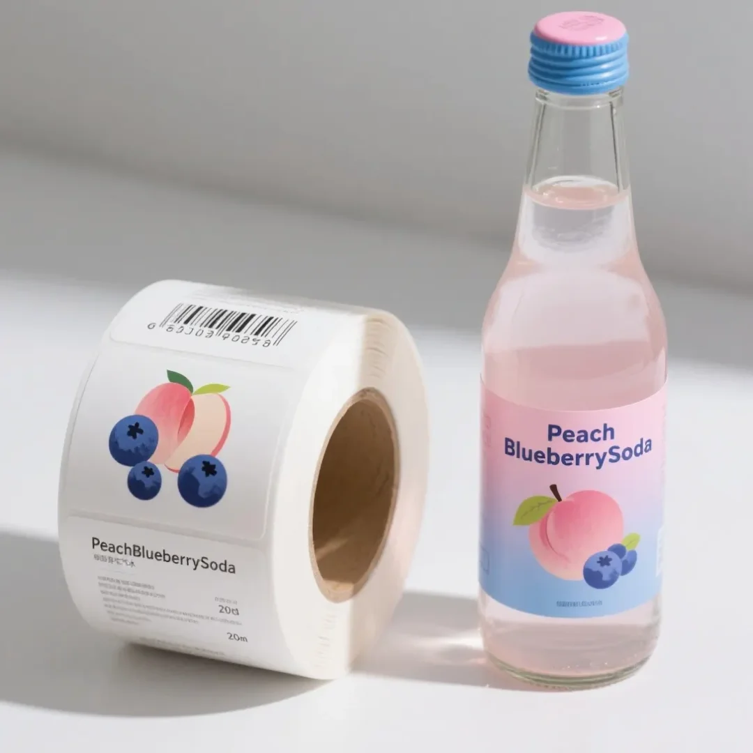 Kundenspezifische wasserdichte selbstklebende Aufkleber, bedruckt auf Vinyl, geeignet für individuelle Saftverpackungsetiketten und Getränkeflaschenetiketten.