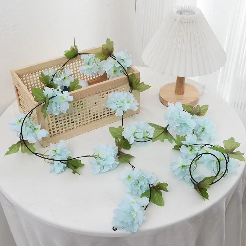 2.2m Artificial Flower String with Leaves Silk Cherry Blossom Rose Ivy Vines Living Room Garden Wedding Garland Arch Decoration