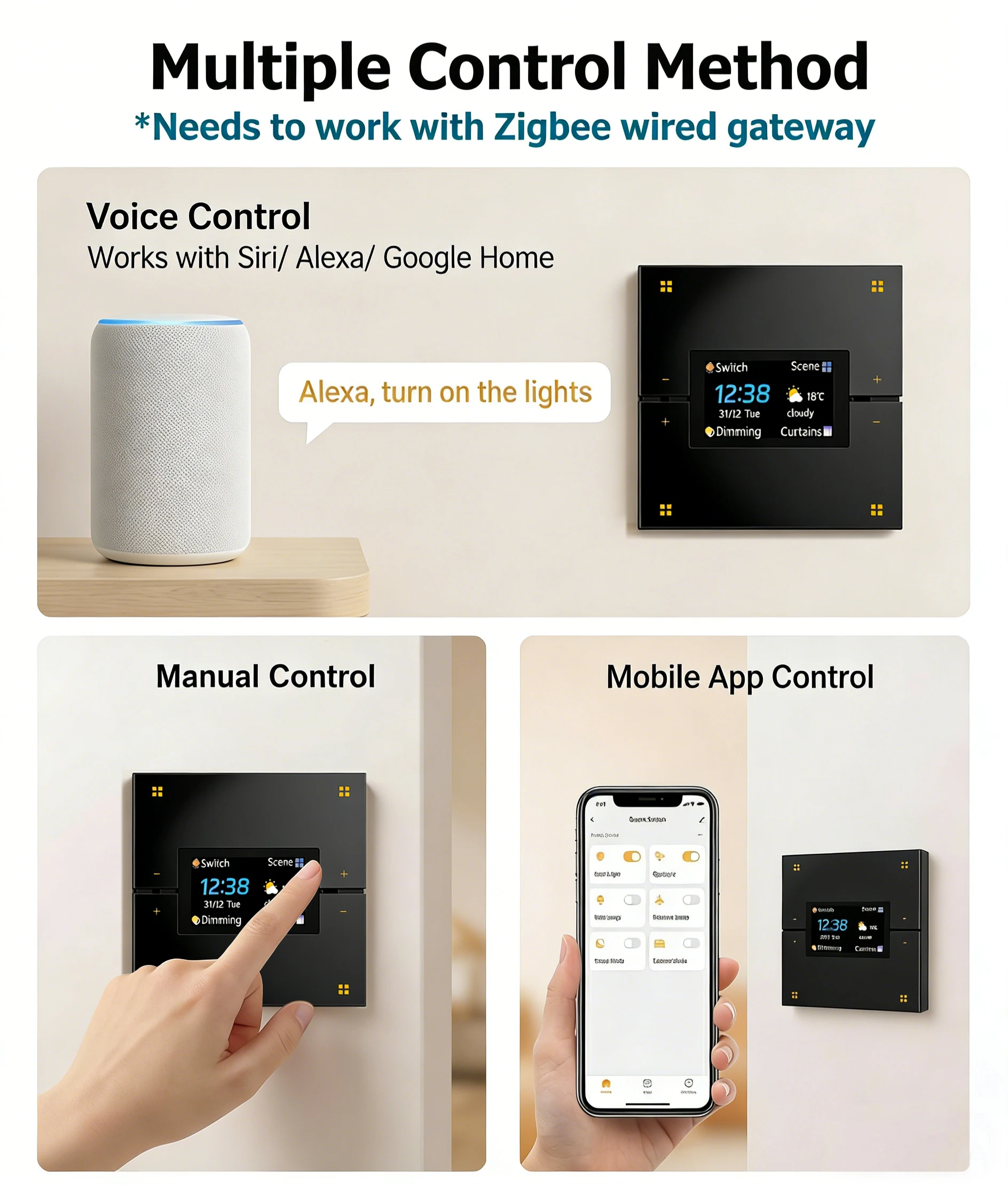 M9 Pro 8-Button UK Tuya Smart Wall Light Switch Aluminum Touch Display IPS Dimmer Scenes Zigbee for Hotel Home Voice App Control - view 3