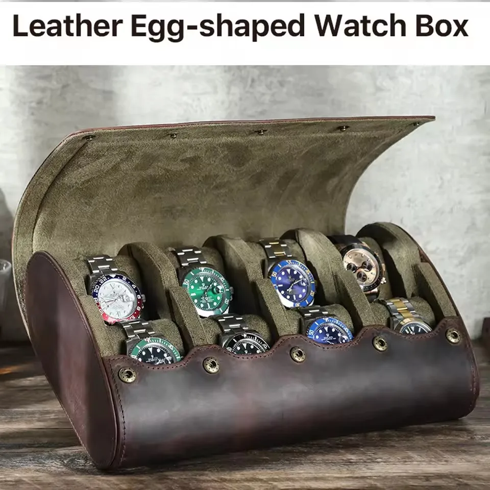 

Crazy Horse Leather Watch Travel Case Display Watches Organizer Brown Watch Roll Pouch Storage Box 1/4/6/8Slots Travel Watch Box