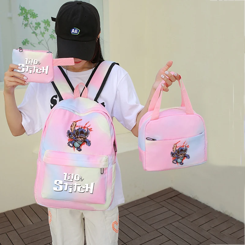 3Pcs Lilo Stitch Backpack Girl Women Student Teenager Rucksack Colorful with Lunch Bag School Bag Knapsack Mochilas Kid Gift Set