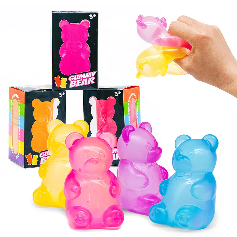 Squishy Bear Gel Ice Cube Stress Ball Soft Slow Rise Sensory Fidget Toy Anxiety Relief Squeeze Relax Gift For Adults Kids