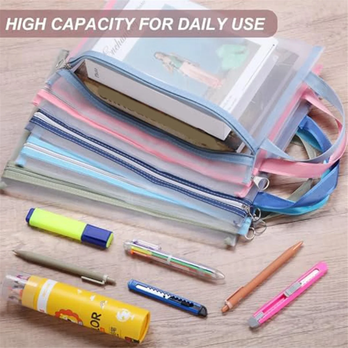 Mesh Zipper Pouch Bags for Organization 10Pcs,Mesh Bags with Zipper Thickened Nylon Material,A4 Size 10Colors Mesh Pouch