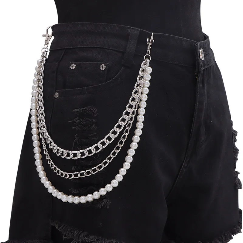 Multi‑Layer Pearl Mixed Metal Chain Pants Chain Unisex Waist Chain Vintage Y2K Style Jeans Hanging Ornament Daily Clothing Decor