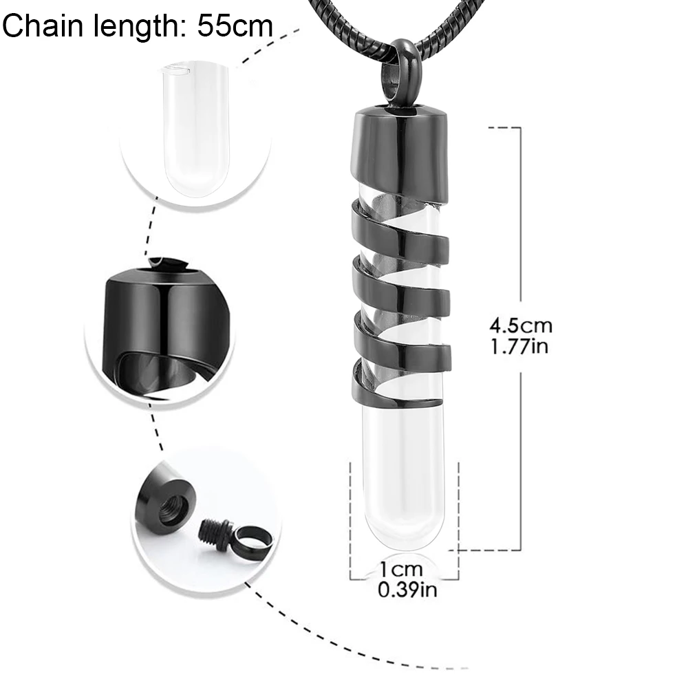 Cremation Urn Necklace for Ashes Stainless Steel Glass Cylinder Urn Necklace Openable Vial Tube Container Memorial Locket view 2