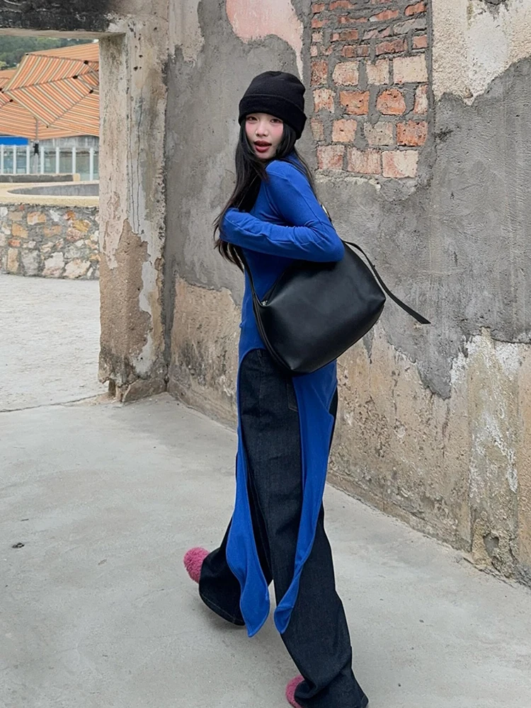 Cseta de Manga Larga de Seda de Hielo Azul Klein con Corte Irregular para Mujer, Protección Solar, ra y Fresca para Ve...