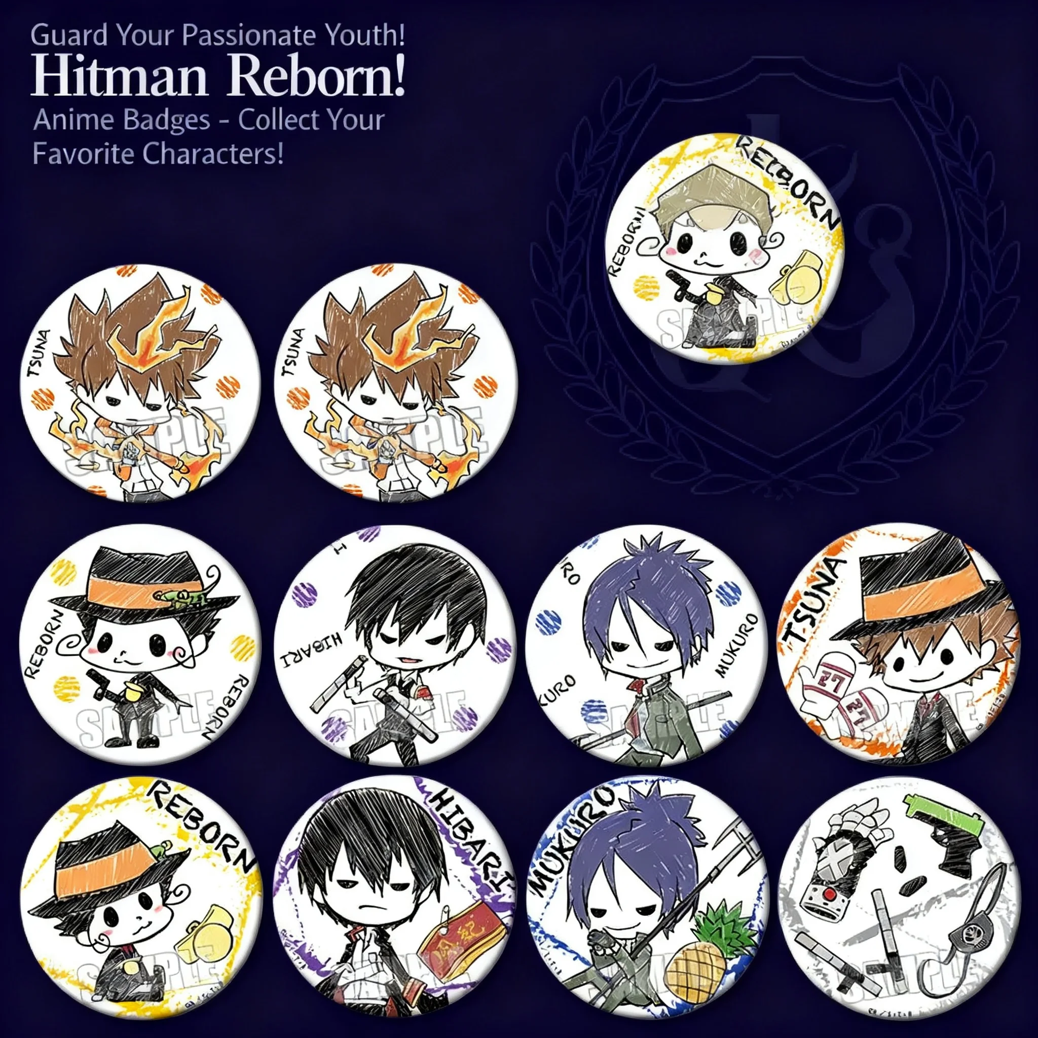 

Anime Q Version Badge Pin Home Tutor Bar Tsunayoshi Sawada/Hibari/Mukuro/Reborn Cartoon Character Merchandise In Stock C