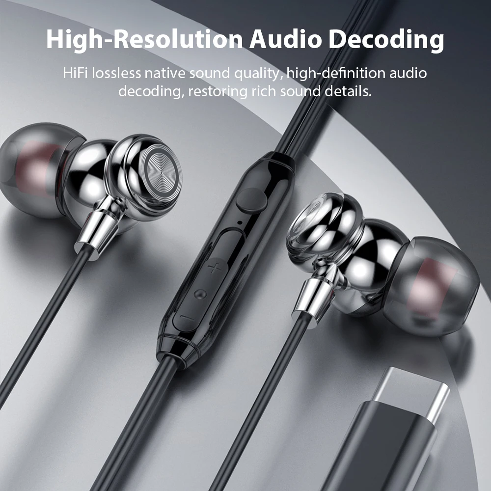 USB نوع C سماعات أذن سلكية مغناطيسية HiFi مع ميكروفون للحد من الضوضاء ياربود لسماعات سامسونج جالاكسي آيفون 17 16 3.5 مللي متر