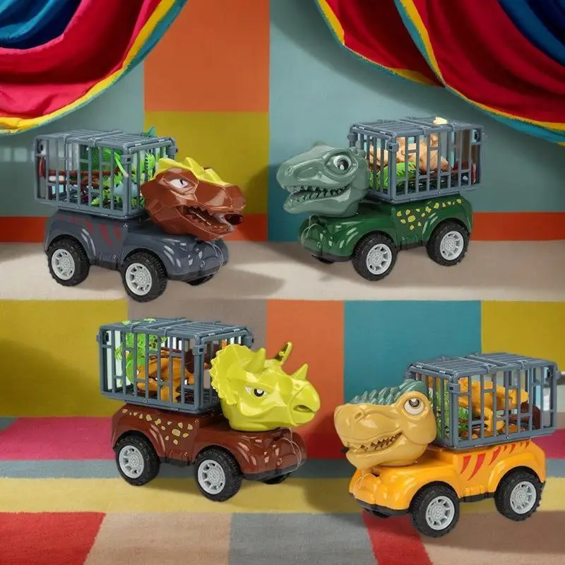 Puxar para trás carro de brinquedo de caminhão de dinossauro com transporte de monstro para meninos conjunto de jogos