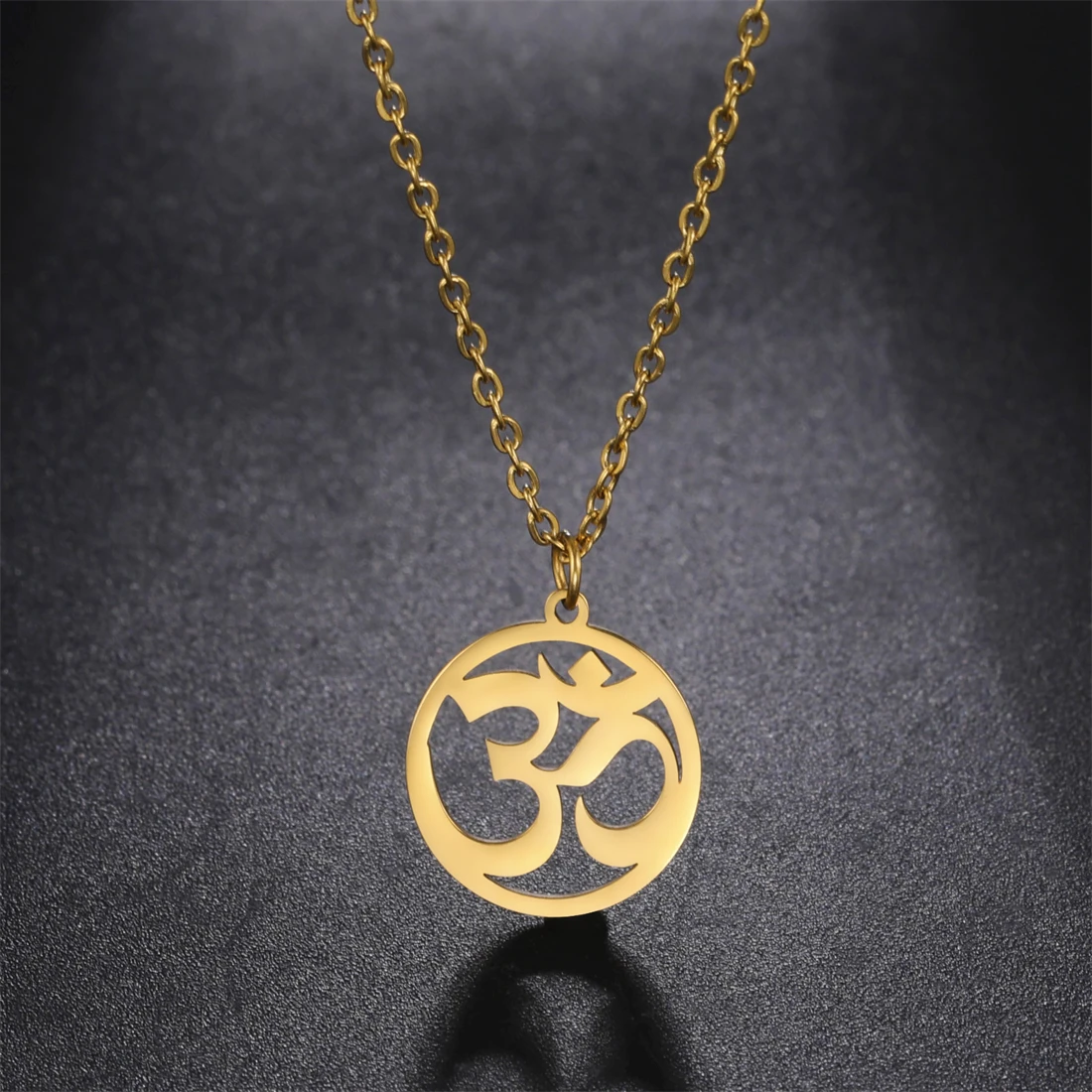 EUEAVAN OM Yoga Symbol Pendant Necklace Stainless Steel Hindu Om Shiva Symbol Choker Chain Vintage Amulet Jewelry