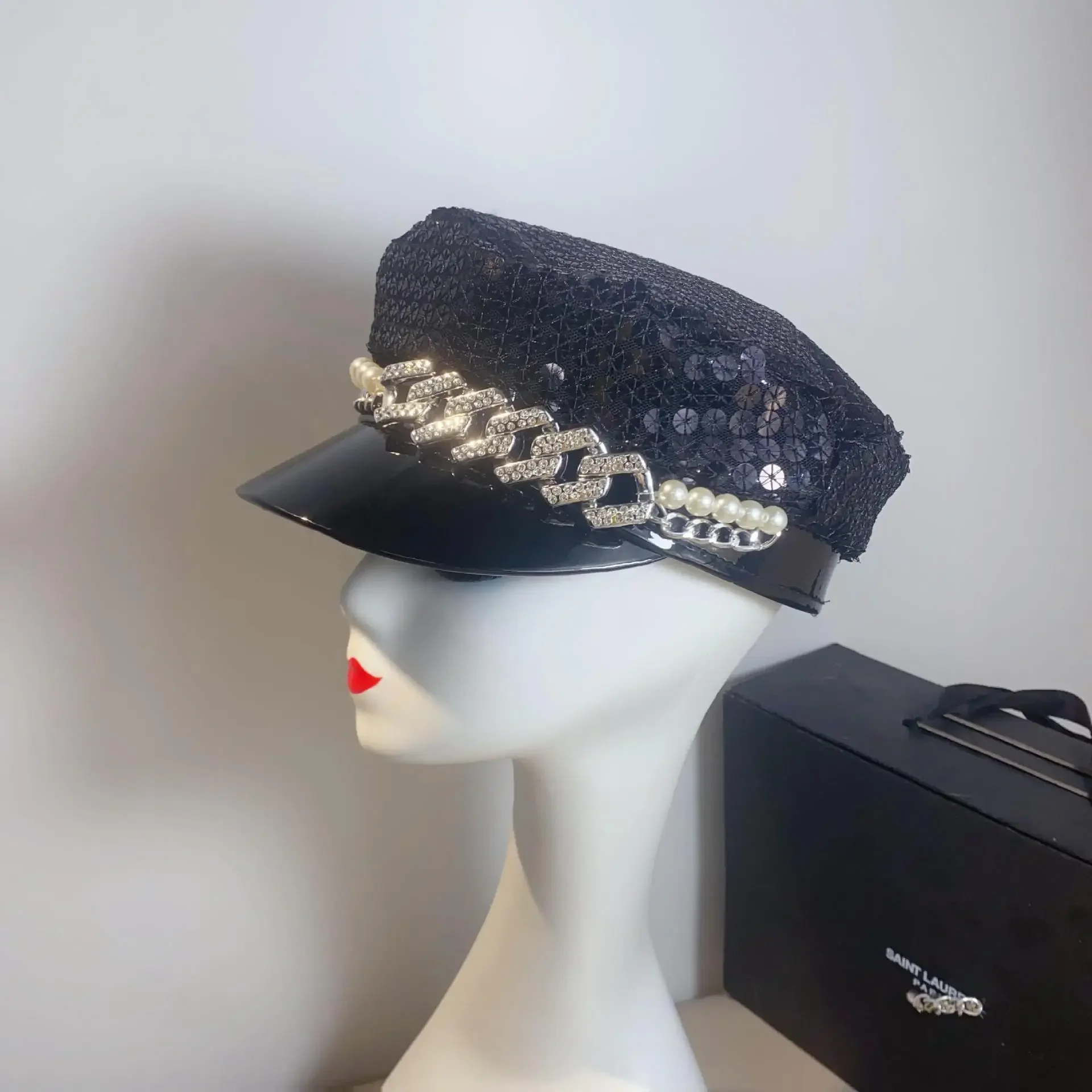 Military Hat for Adults with Shiny Pearl Diamond Buckle, Perfect for Fashionistas and Outdoor Enthusiasts Cap Premium Brand