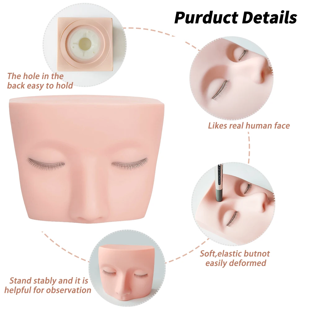 Simulation False Eyelashes Practice Head Eyelash GraftingTraining Mannequin Head Model 110-120 Eyelashes Reusing Practice