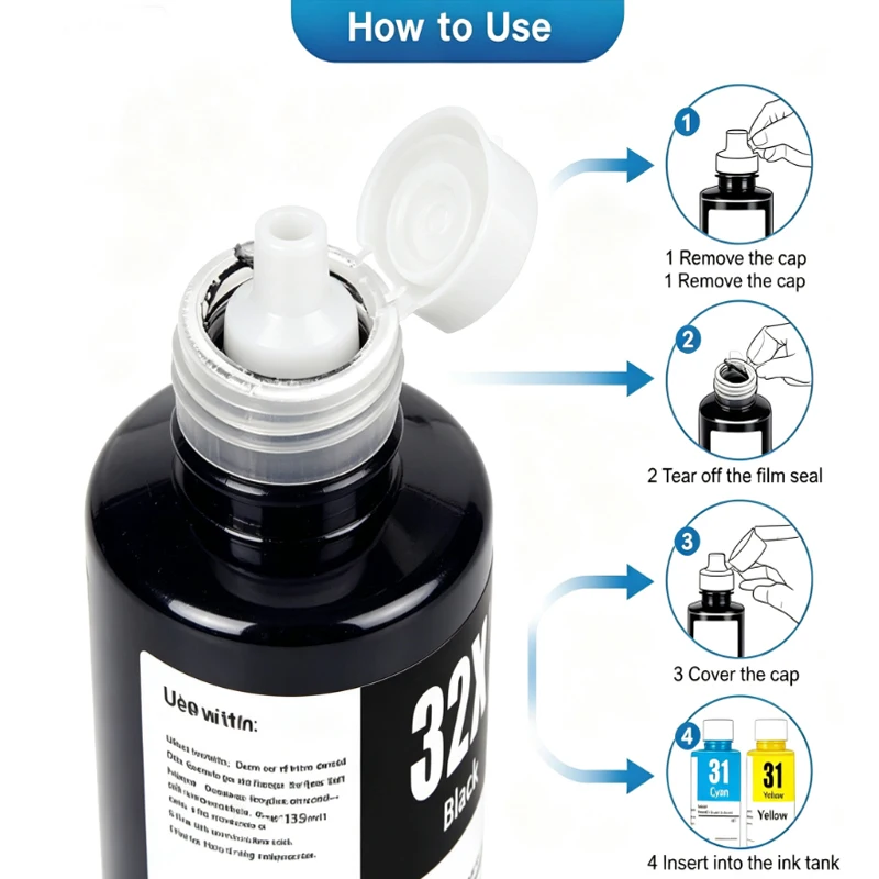 32XL 31 Refill Ink Bottles Dye-Based Ink Replacement for HP DeskJet GT 5810 5820 5811 5821 5822 Ink Tank 118 310 311 318 319 41