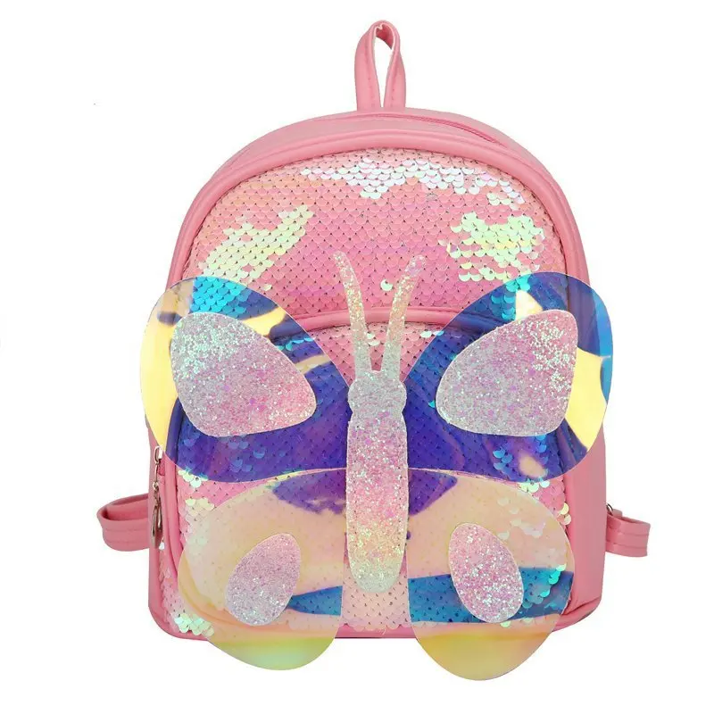 Mochila Escolar de dibujos animados para niños y niñas, morral Escolar con mariposas y lentejuelas de colores