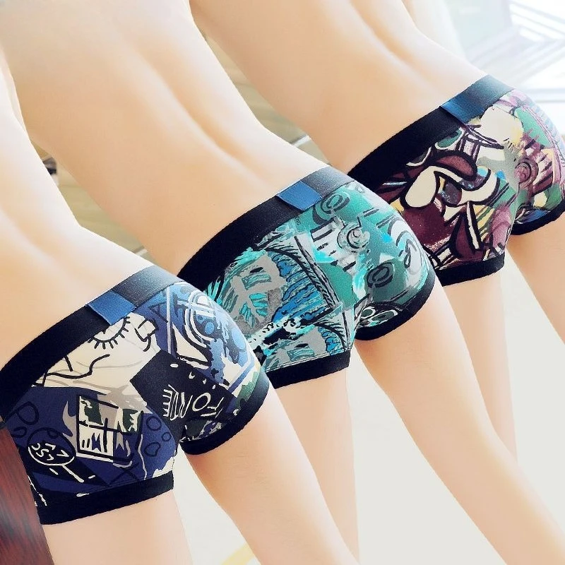 

Pure Cotton Men Underwear Adult Breathable Boxer Shorts All-cotton Low-waisted Youth Personality Low-waisted Trendy Four-corner