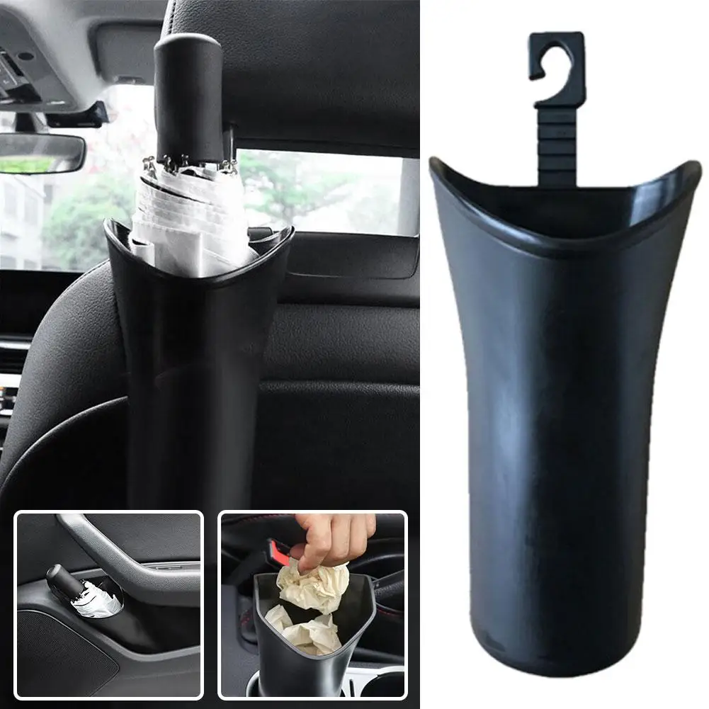 

Multifunctional Car Umbrella Storage Bucket Black Plastic Trash Box With Storage Storage Universal Tools Barrel Auto Hook H K6D9