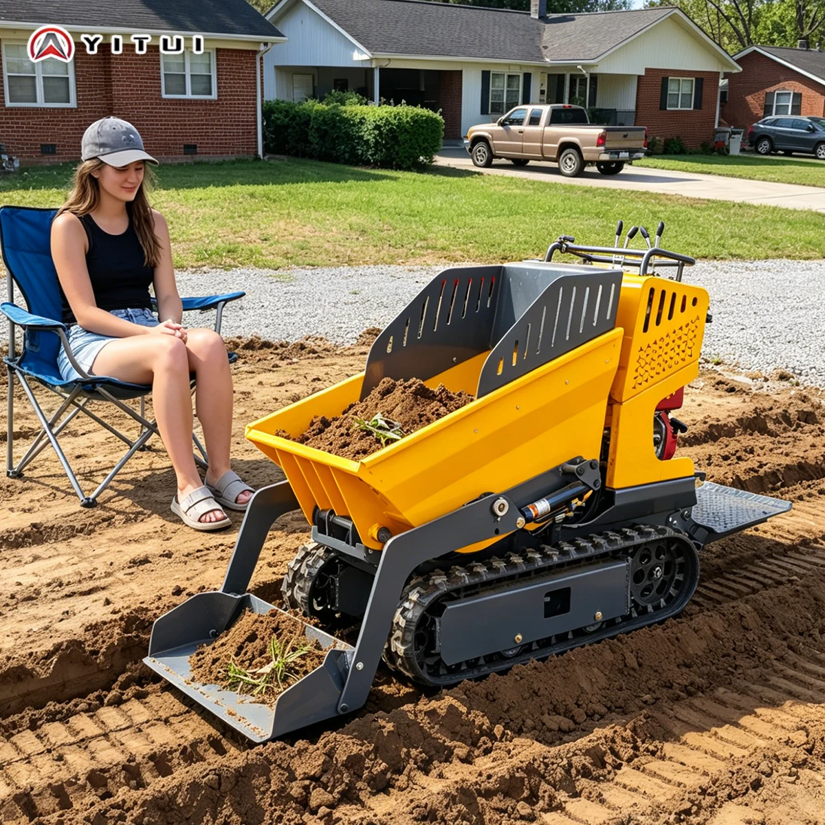 Minidumper Hidráulico de Alta Capacidad de Carga, Motor de Desplazamiento Personalizado, Gran Capacidad de Subida, Orugas de Goma Duraderas, Pequeño Transportador
