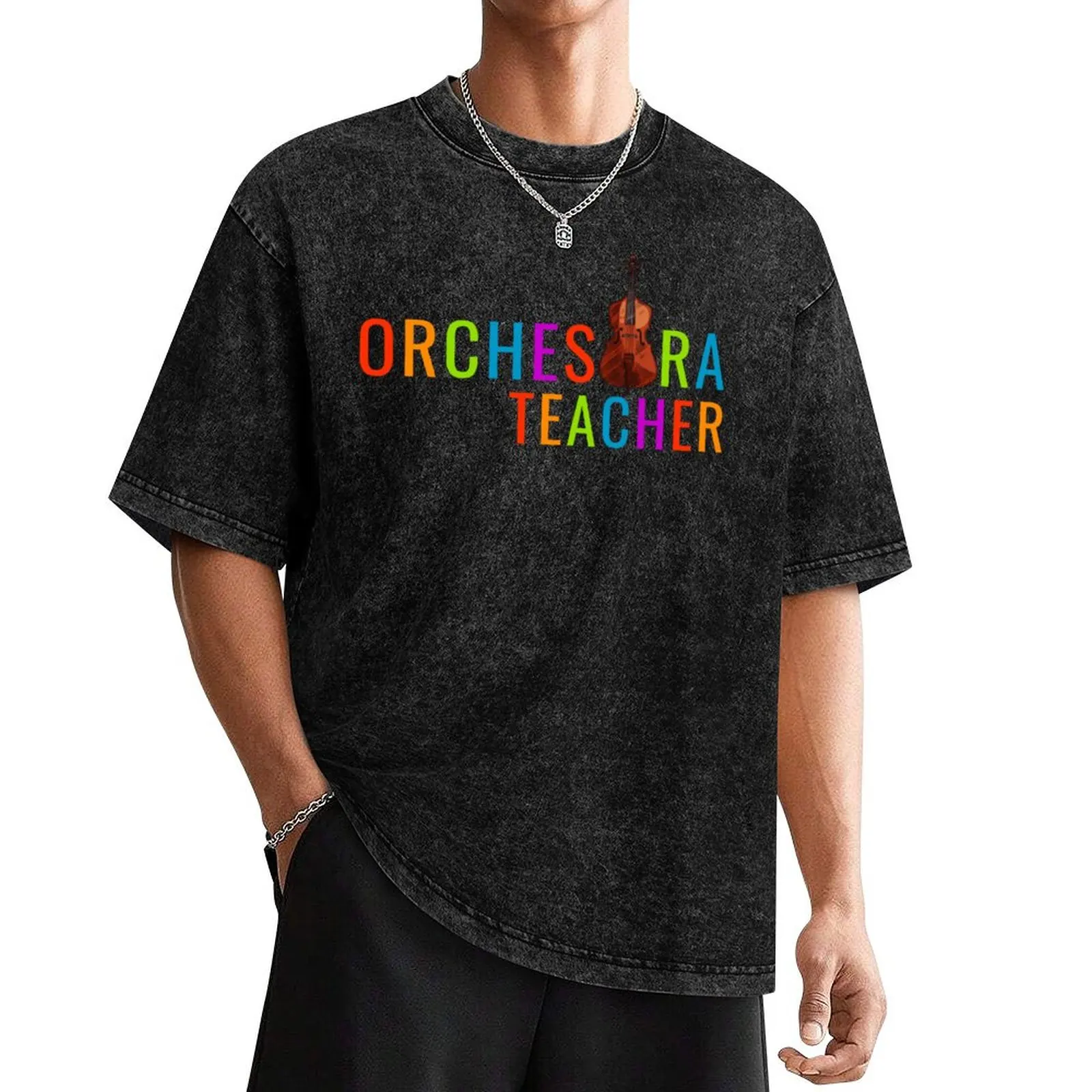 

Orchestra Teacher String Bass Shirt with Rainbow Text T-Shirt graphic tee shirt Funny t-shirts mens white t shirts