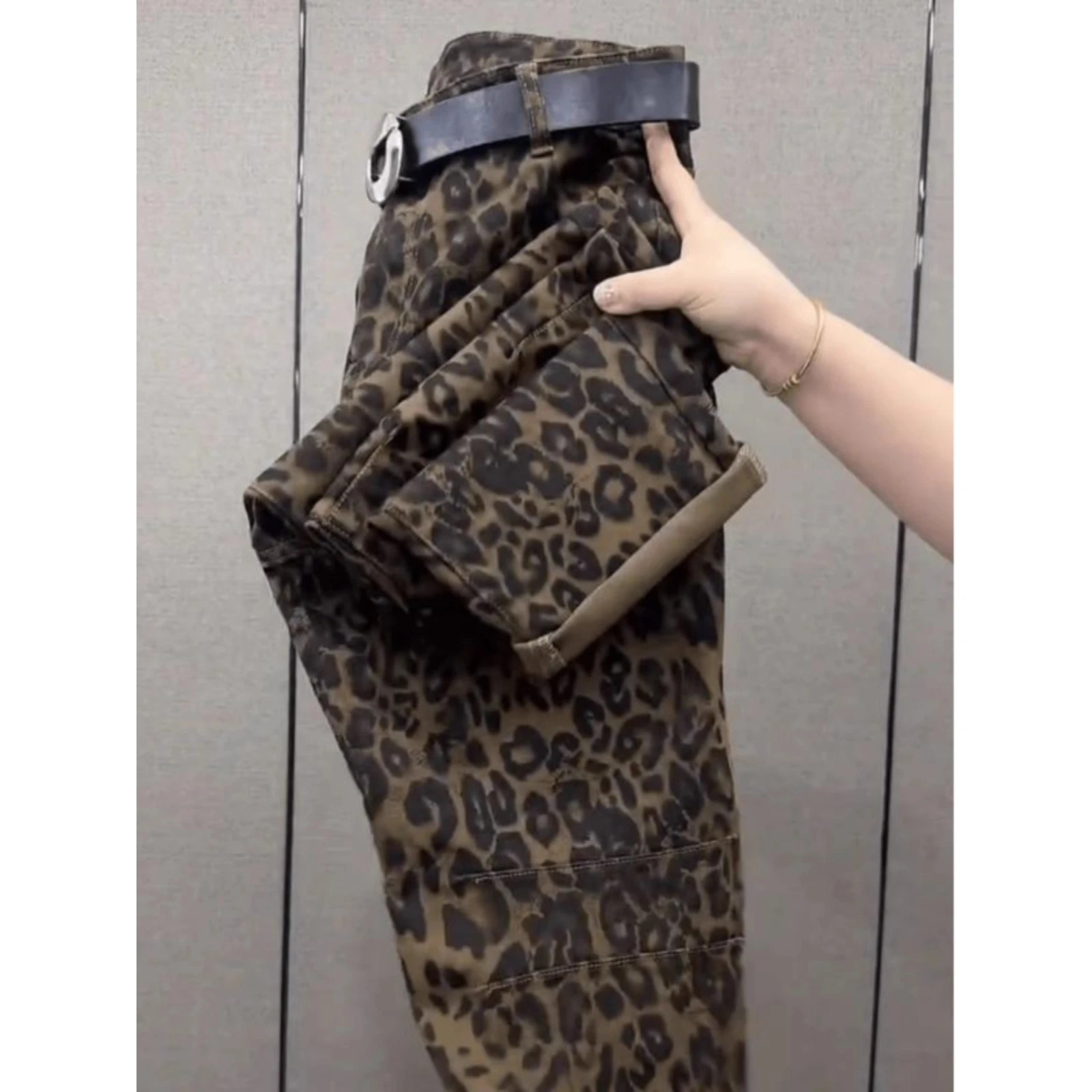 Men's plus Size Casual Pants Harlan Sle Autumnal Leopard Print Loose Fit Versatile Comfortable Polyester Denim Jeans