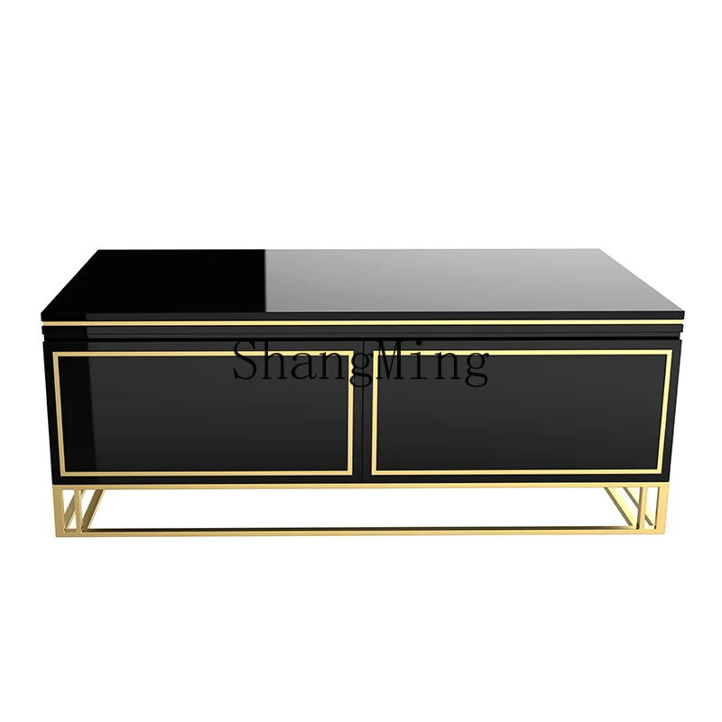 

LXY Modern Coffee Table Simple TV Cabinet Combination Set Black and White Painted Coffee Table Living Room Furniture