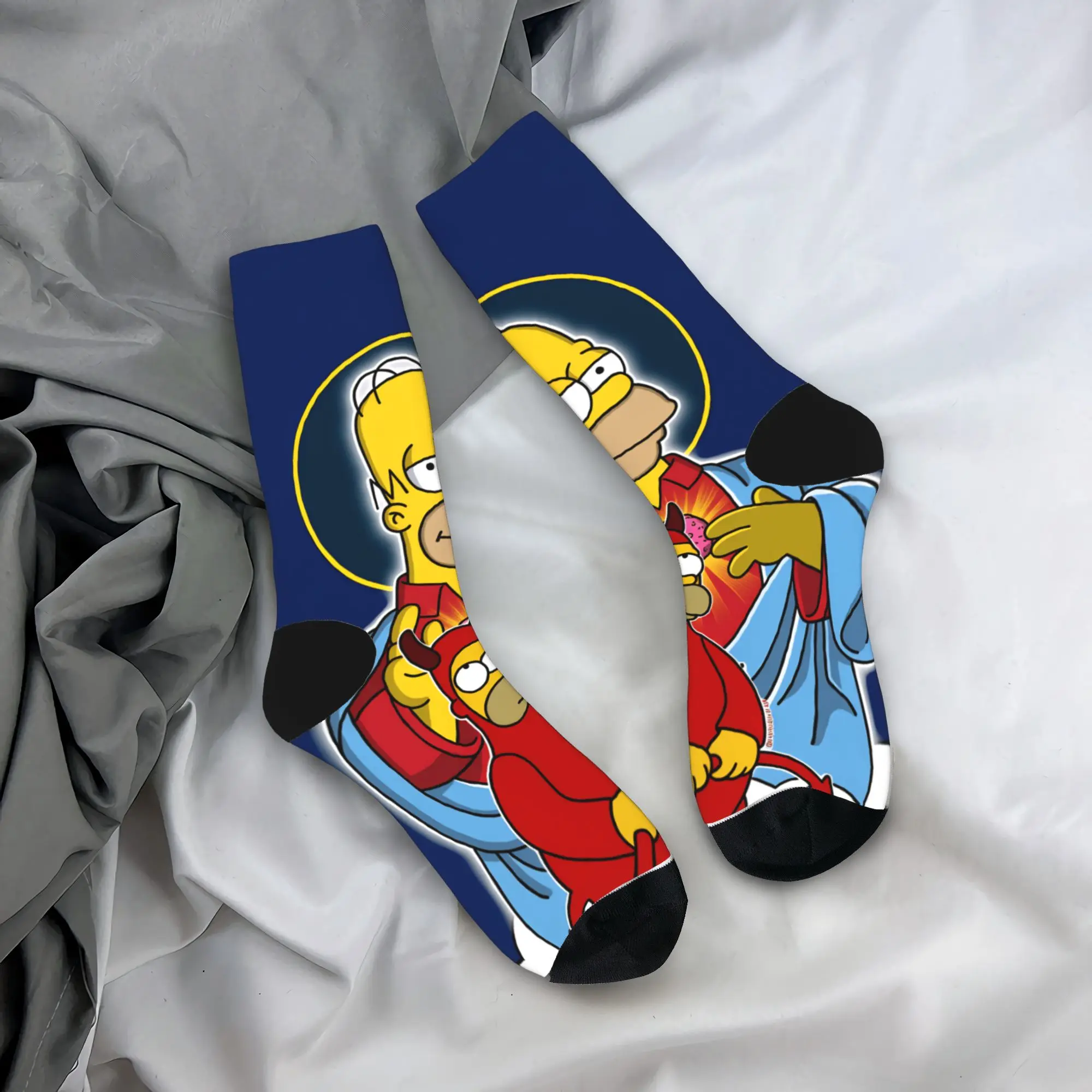 

Men Socks Homer S-Simpsons Saint vs Devil Parody Stockings Non Slip Soft Socks Winter Funny Design Skateboard Socks