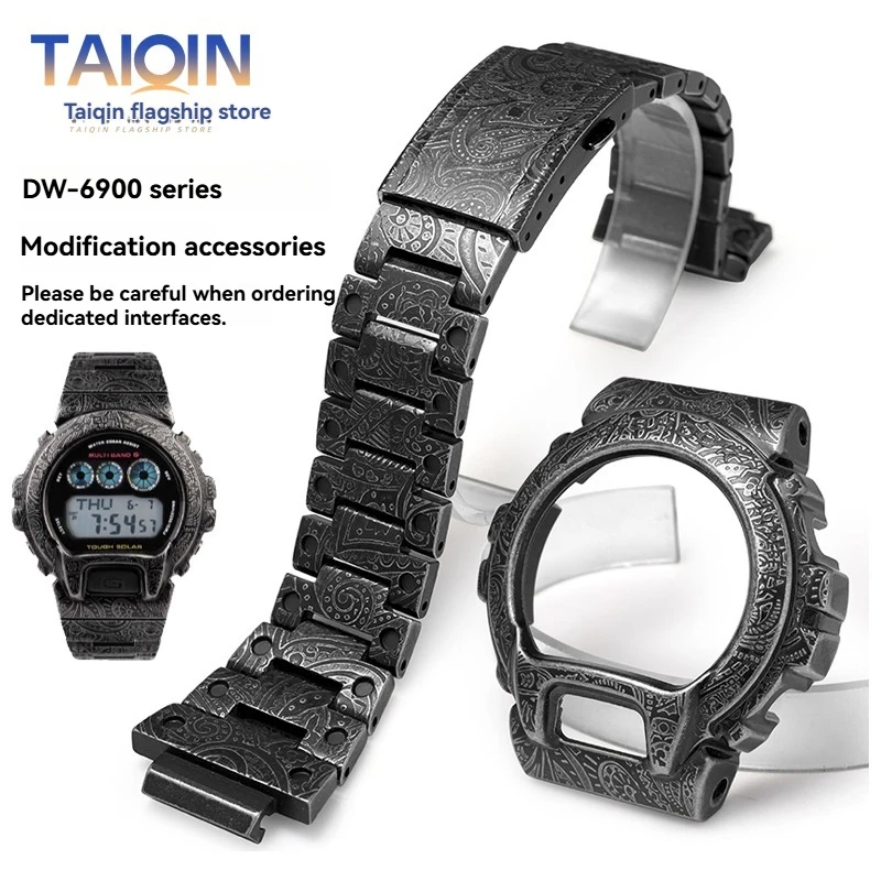 stainless-steel-strap-bracelet-for-casio-g-shock-3230-dw-6900-dw-6903-dw6600-metal-watch-case-bezel-retro-carved-bezel-watchband