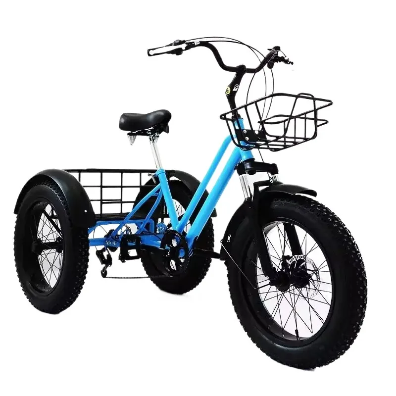 20Inch Fat Tire Pedal Tricycle, All‑Terrain Snow & Land Use Lightweight Human‑Powered 3‑Wheel Bike with Shopping Basket