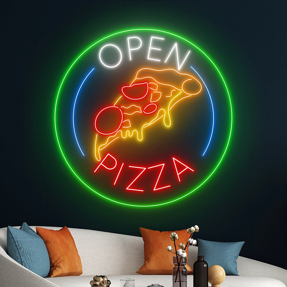 Pizza Open Neon Light Sign, btItalian Food Room, Wall Decor, Restaurant, Pizza Shop, Face LED Neon Lights, Business Decoration