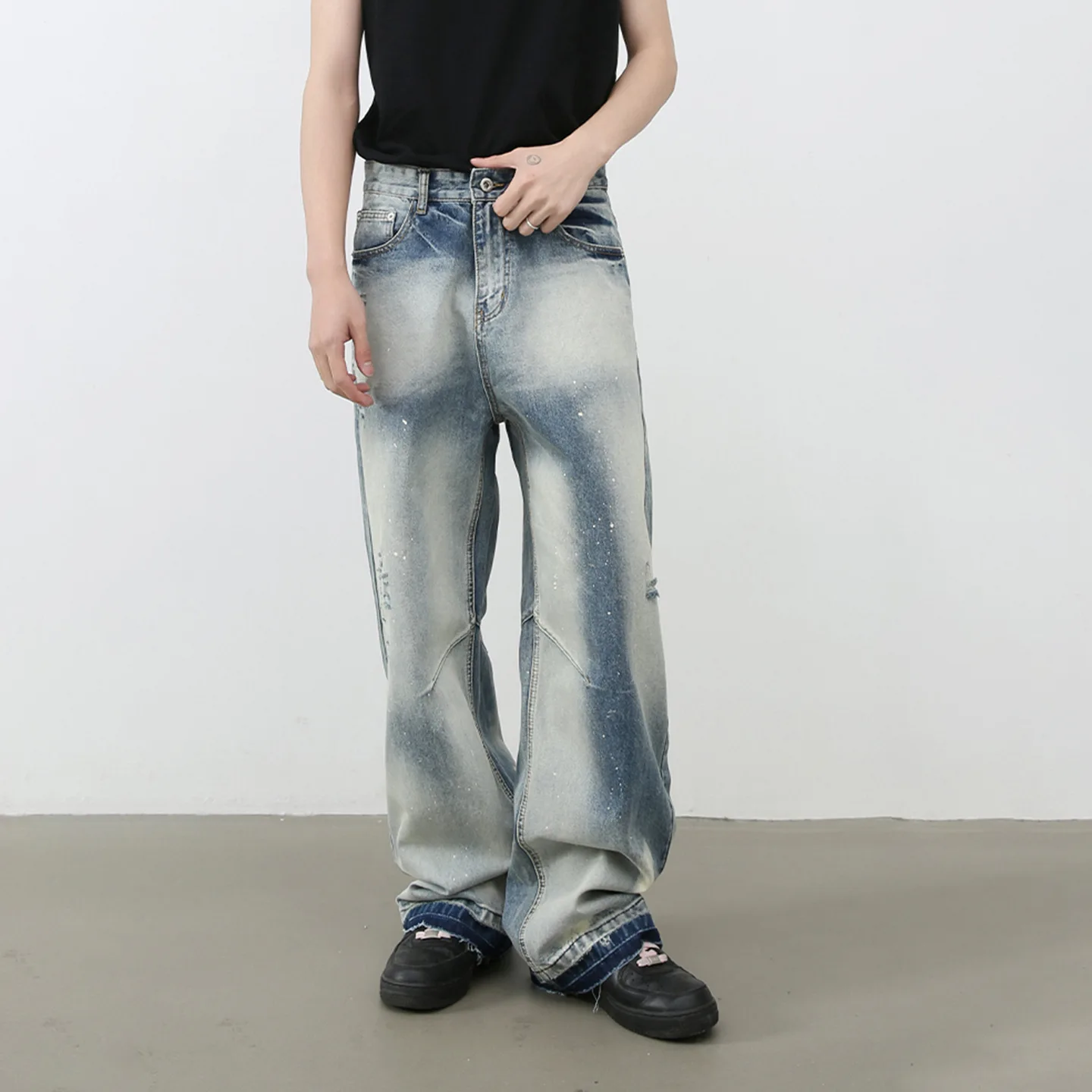 

Американские джинсы High-street Vibey с потертостями и необработанными краями — осень 2023, новые модные брендовые повседневные брюки свободного покроя