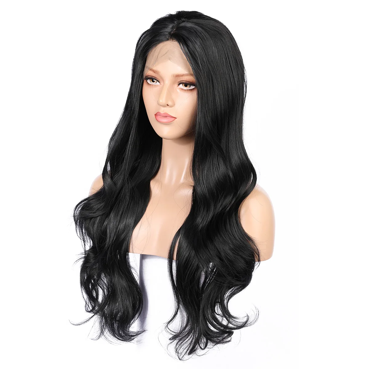 Soft 26Inch Long 180Density Black Wave Preplucked Lace Front Wig For Black Women With Baby Hair Glueless Synthetic Daily