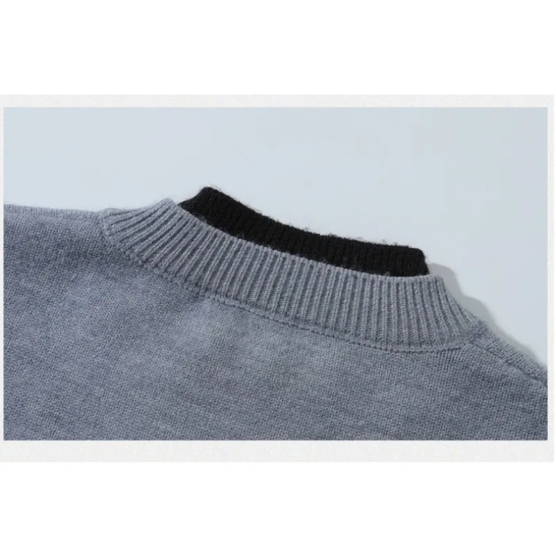 Herren-Strickpullover im Old-Money-Stil mit Henley-Kragen, locker geschnitten, Oversize, Plus Size, lässige Strickware, Oberbekleidung für den Alltag – Detail 13