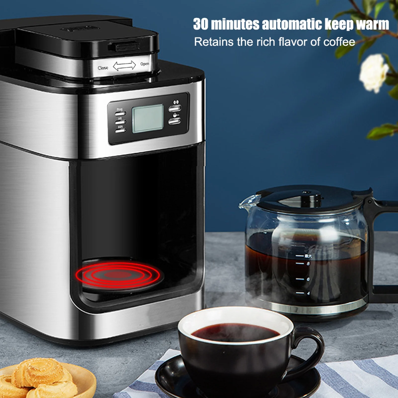 

Programmable Coffee Maker with Timer 1050 Watts 1L Large Capacity 2-8 Cups Drip Coffee Maker Keep Warm Grind and Brew Automatic