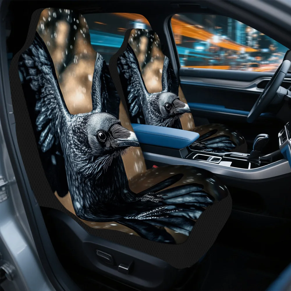 Set Of 2, Halloween-Themed Car Seat Covers Featuring Spooky Ravens – Designed To Fit Universally, These Durable And High-Quality